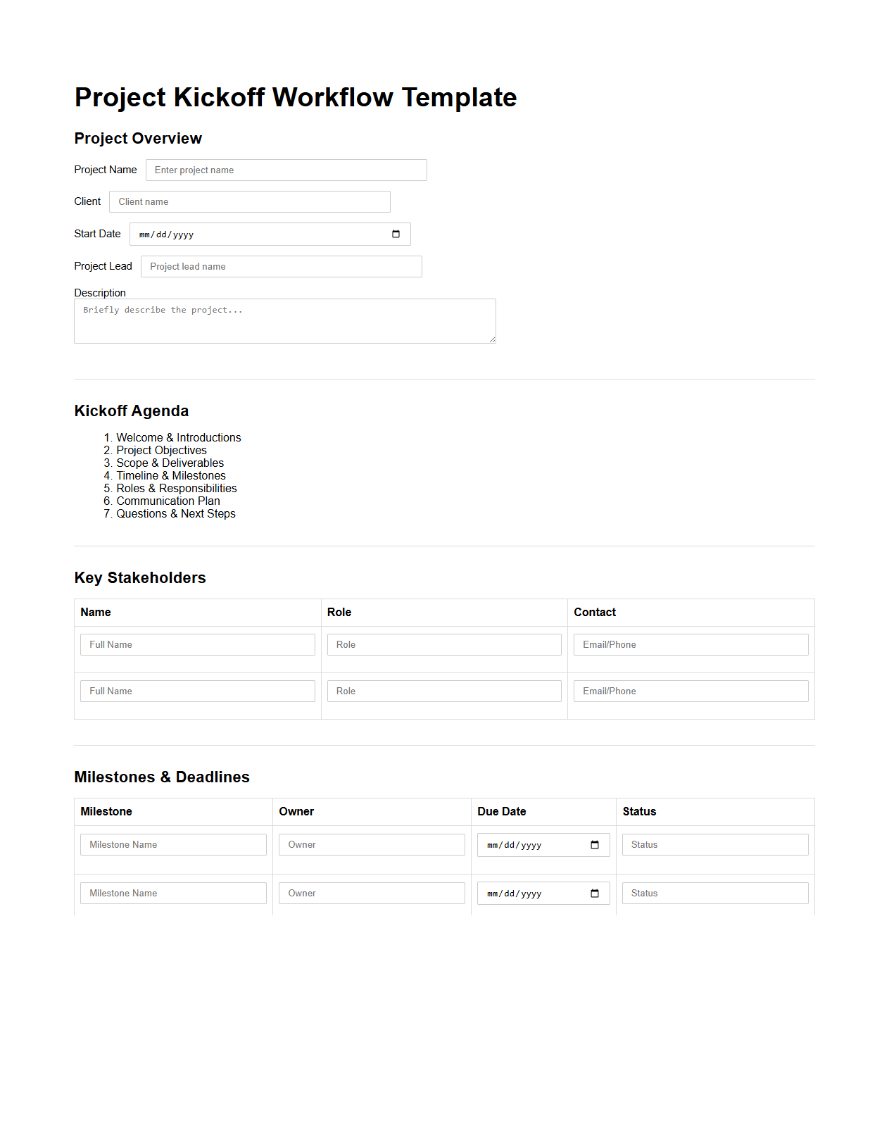 Project Kickoff Workflow Template for Consulting Firms