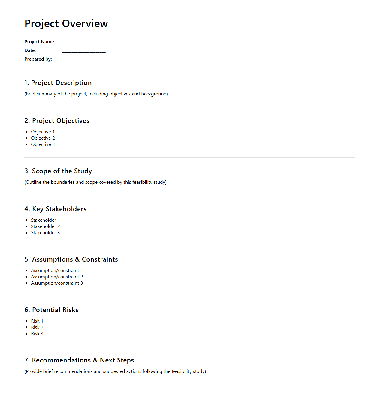 Project Overview Format for Feasibility Study Reports
