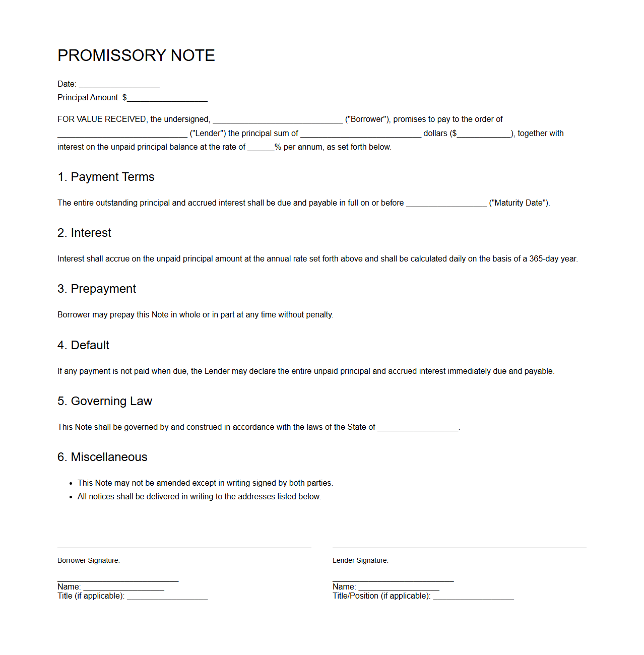 Promissory Note for Business Funding Sample