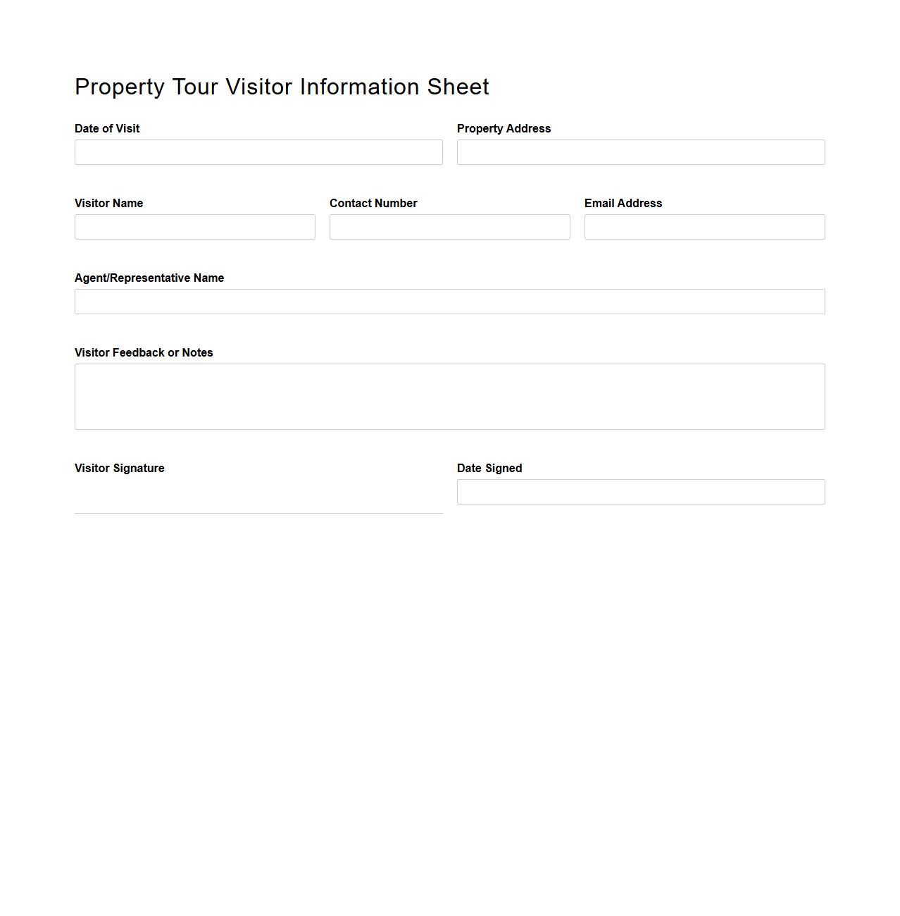 Property Tour Visitor Information Sheet