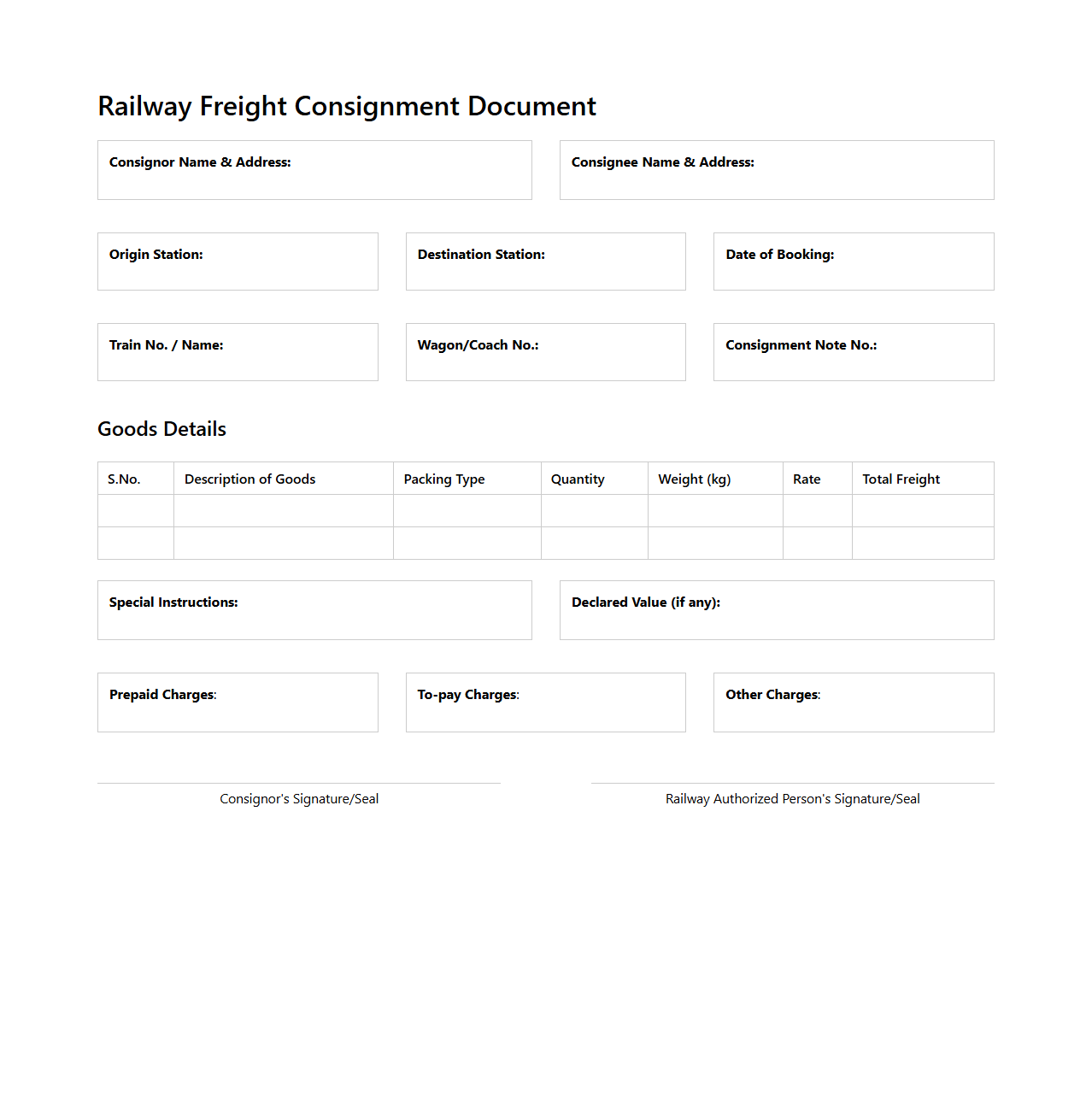 Railway Freight Consignment Document