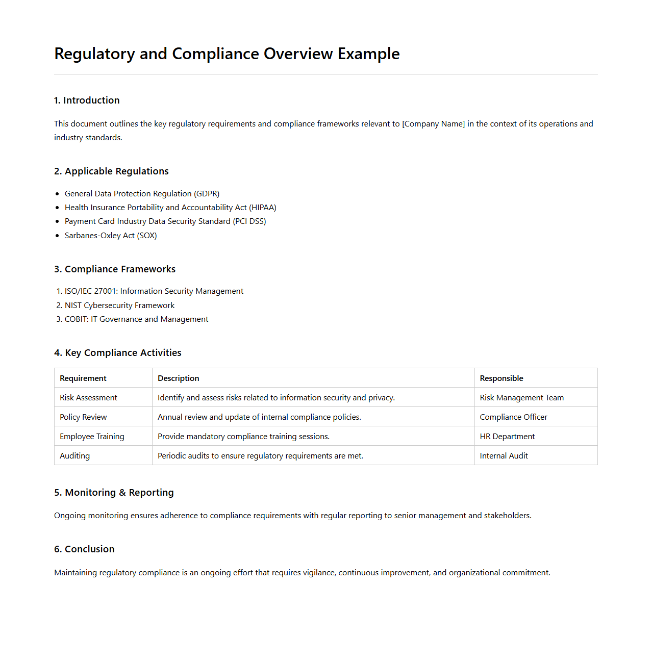 Regulatory and Compliance Overview Example