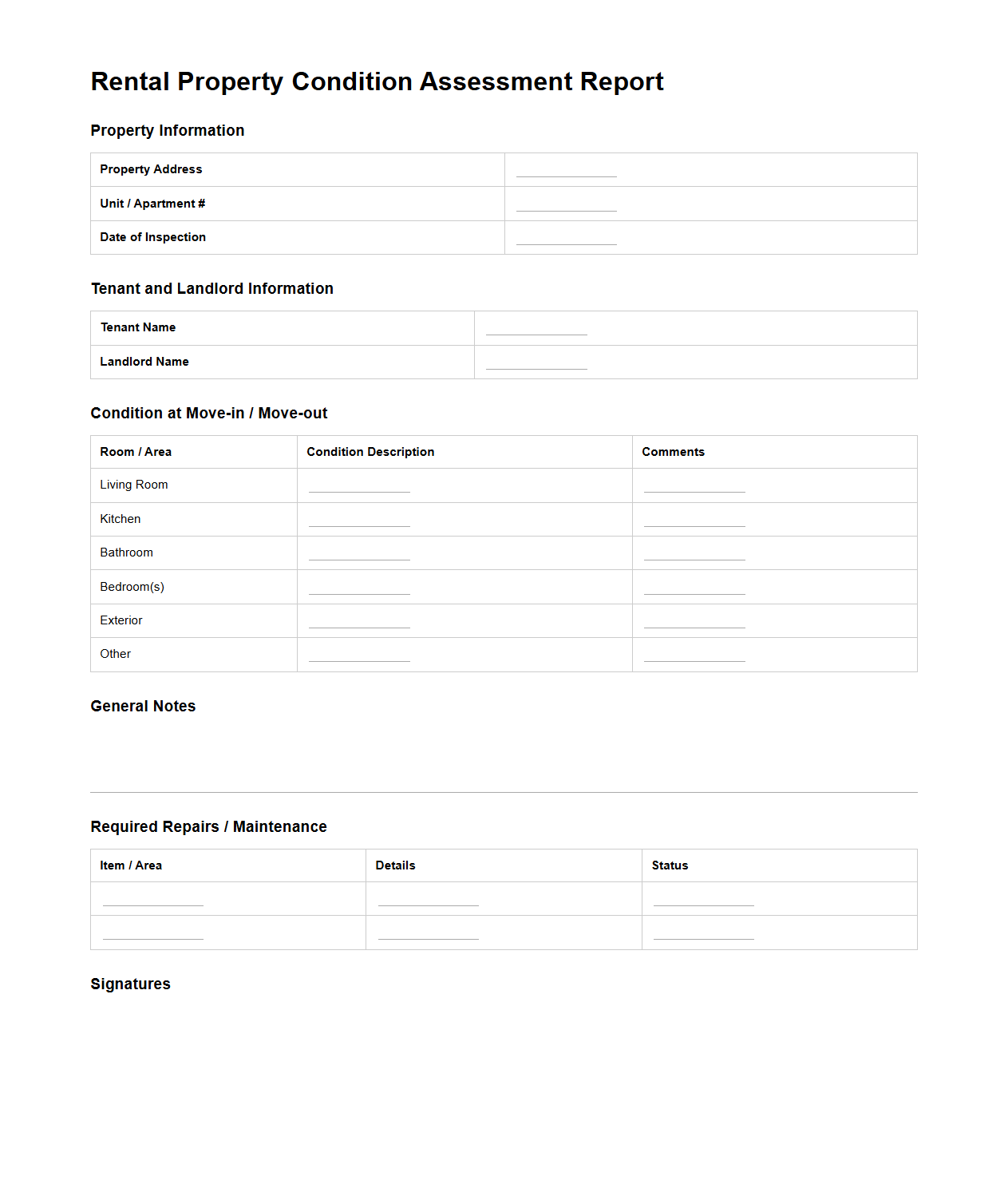 Rental Property Condition Assessment Report