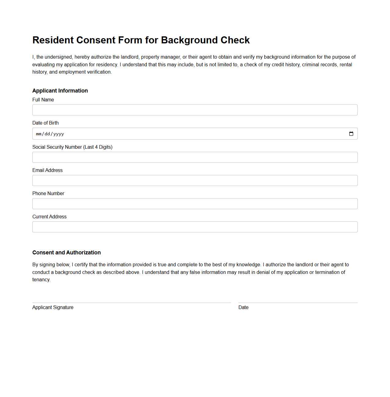 Resident Consent Form for Background Check