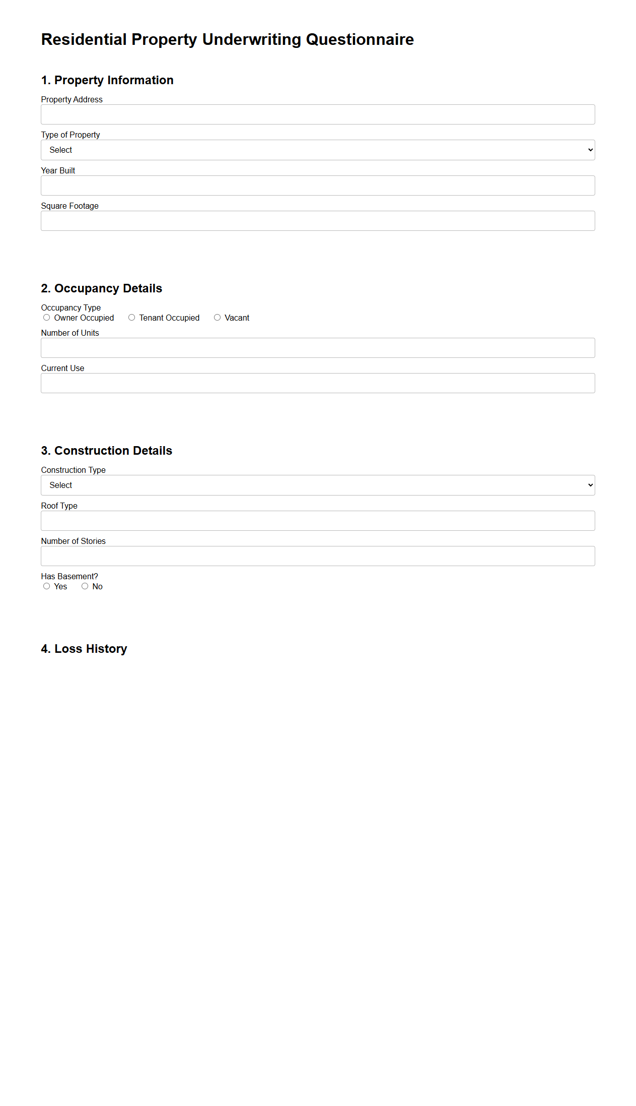 Residential Property Underwriting Questionnaire