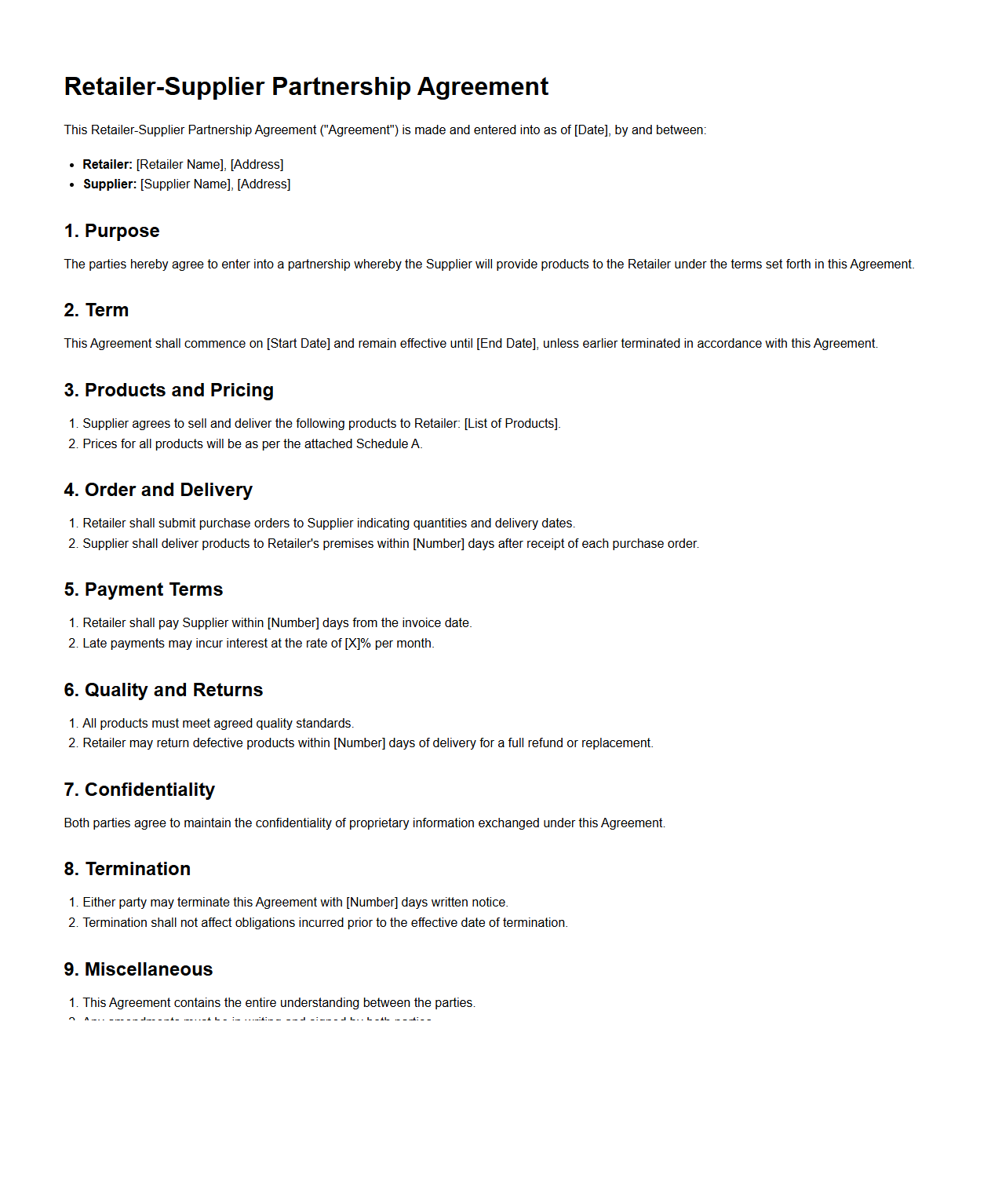 Retailer-Supplier Partnership Agreement Example