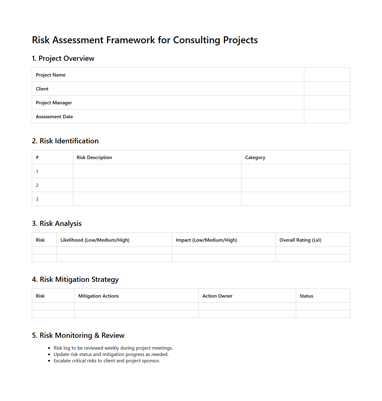 Risk Assessment Framework for Consulting Projects
