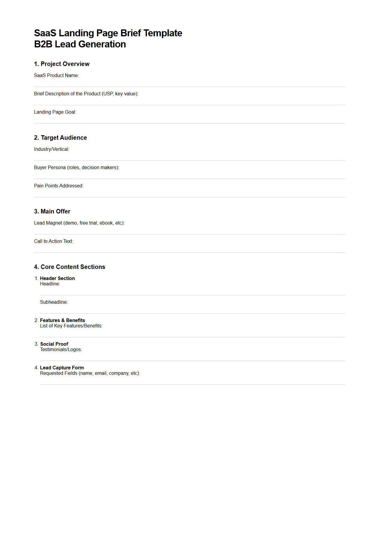 SaaS Landing Page Brief Template for B2B Lead Generation
