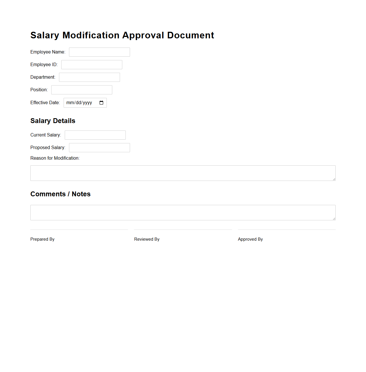 Salary Modification Approval Document