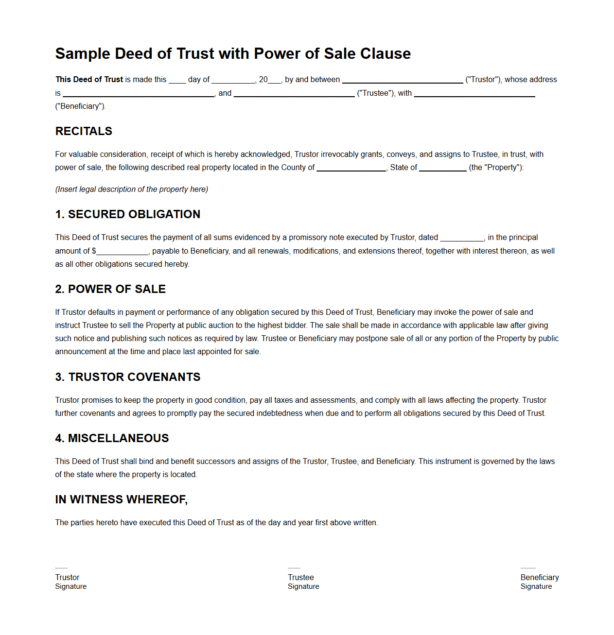 Sample Deed of Trust with Power of Sale Clause