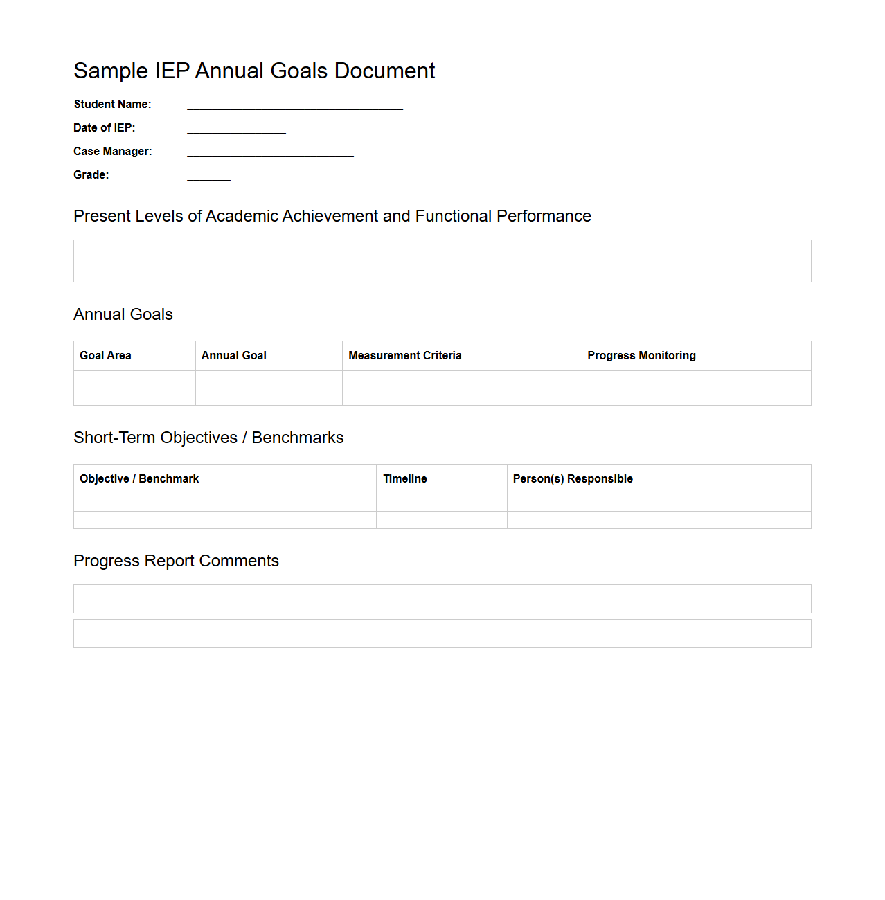 Sample IEP Annual Goals Document