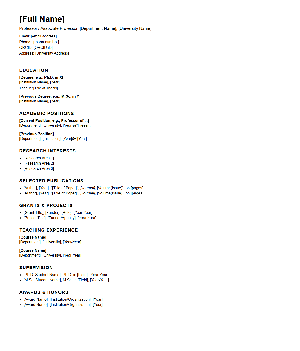 Senior Academic Staff Resume Pattern