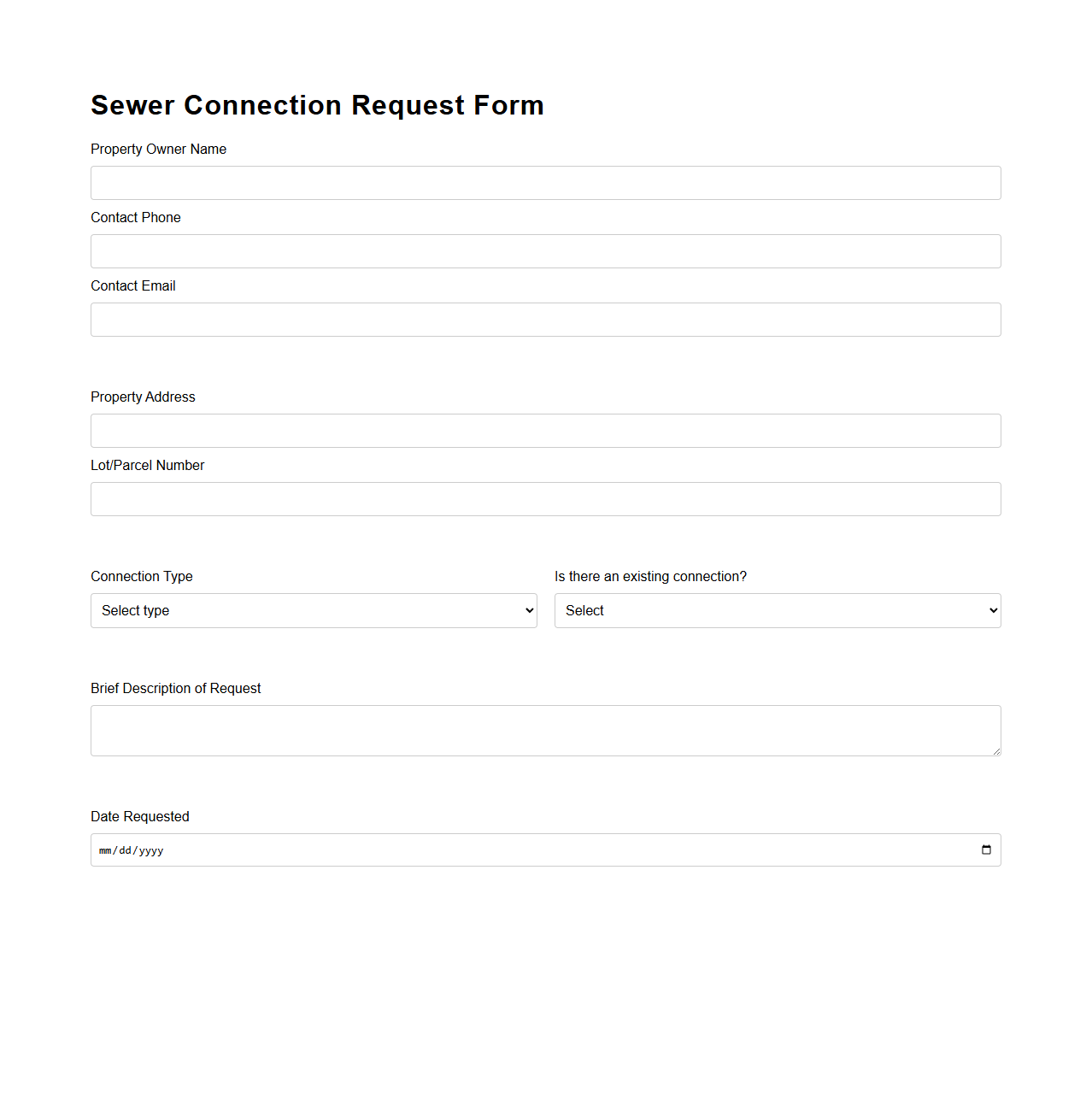 Sewer Connection Request Form Example