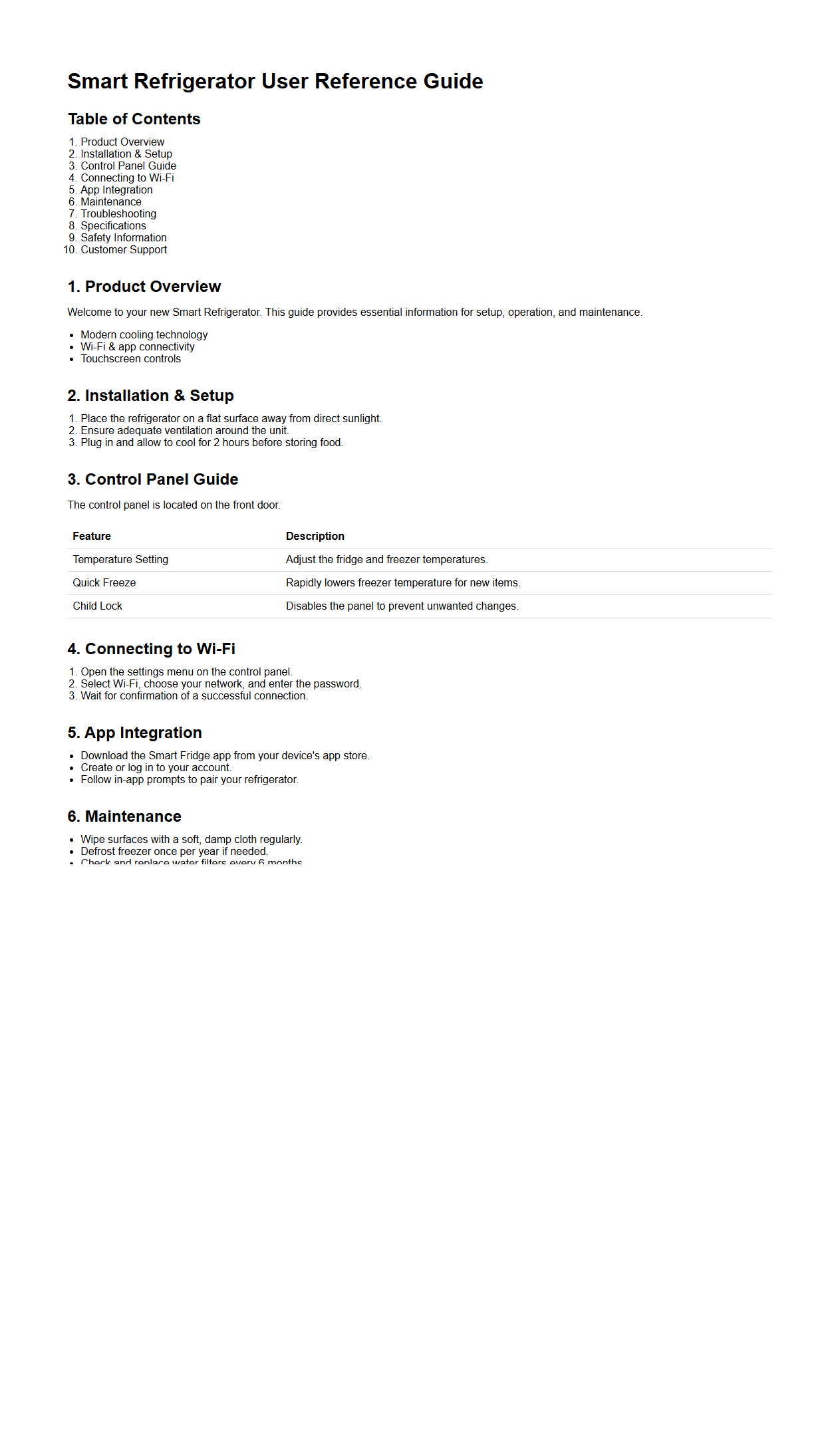 Smart Refrigerator User Reference Guide