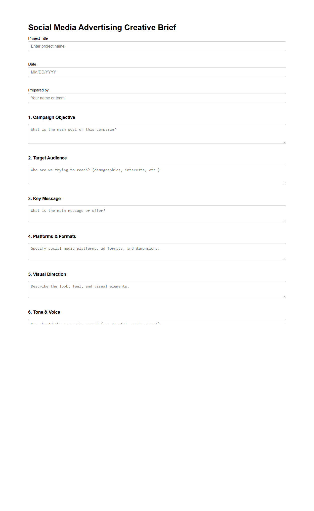 Social Media Advertising Creative Brief Format