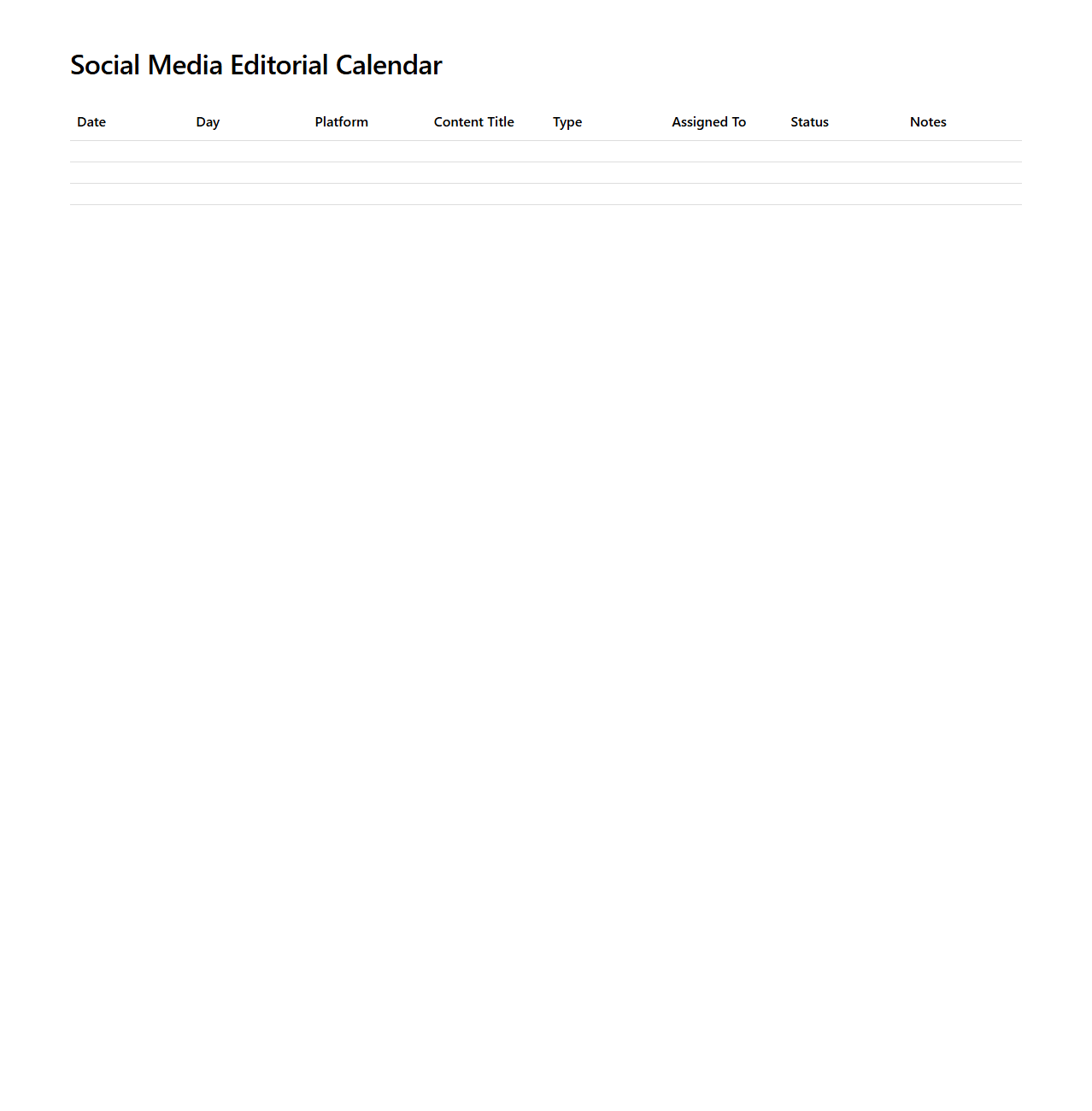 Social Media Editorial Calendar Layout