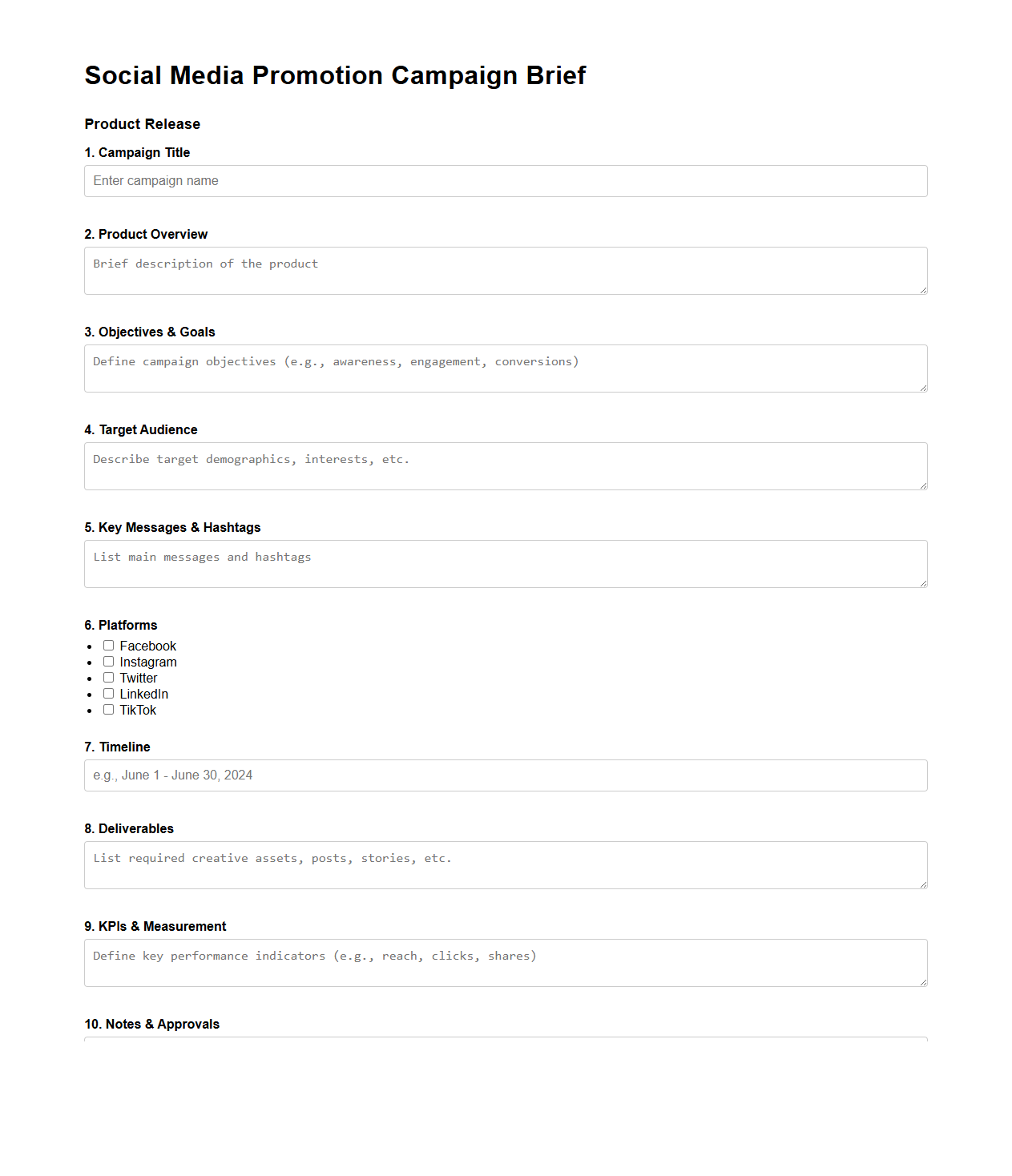 Social Media Promotion Campaign Brief for Product Release
