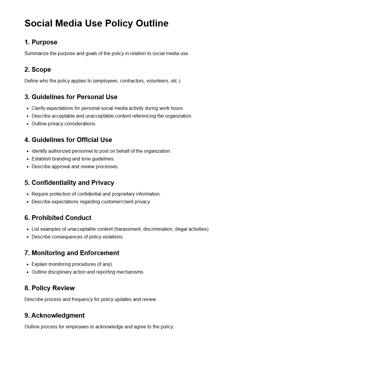 Social Media Use Policy Outline