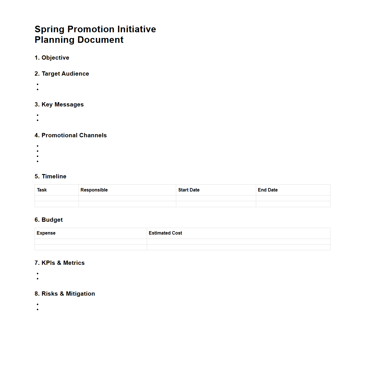 Spring Promotion Initiative Planning Document