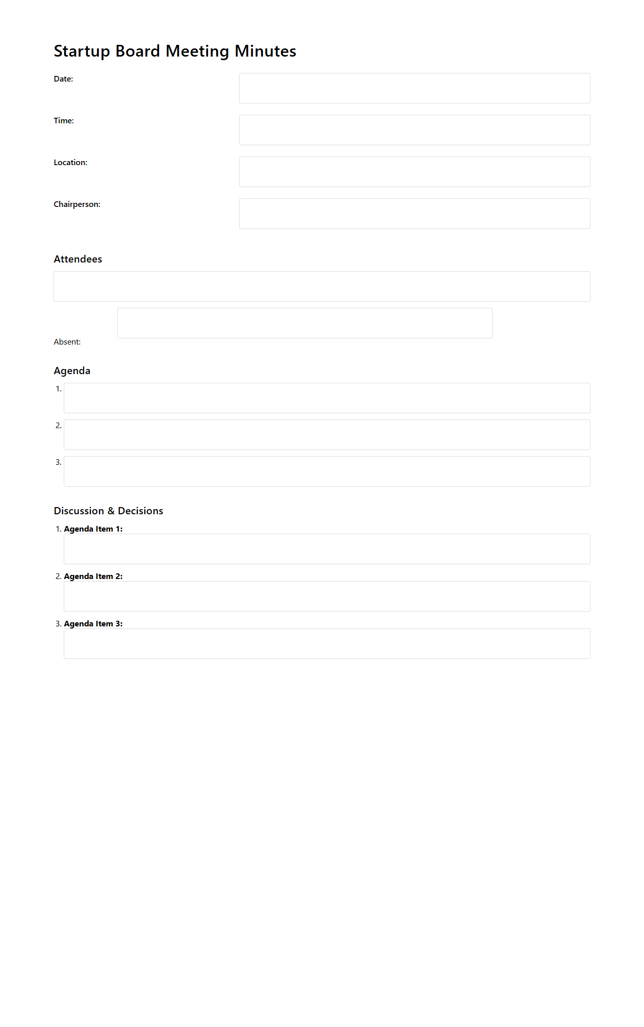Startup Board Meeting Minutes Framework