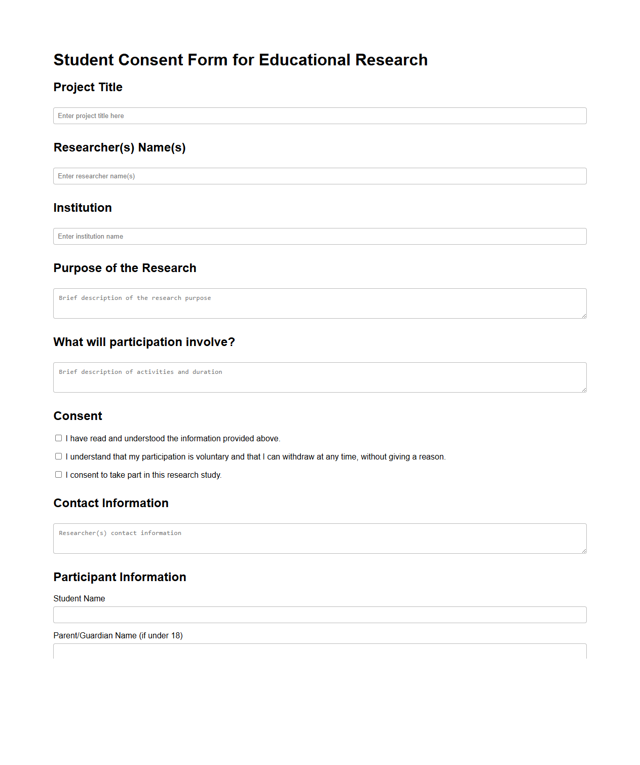 Student Consent Form for Educational Research