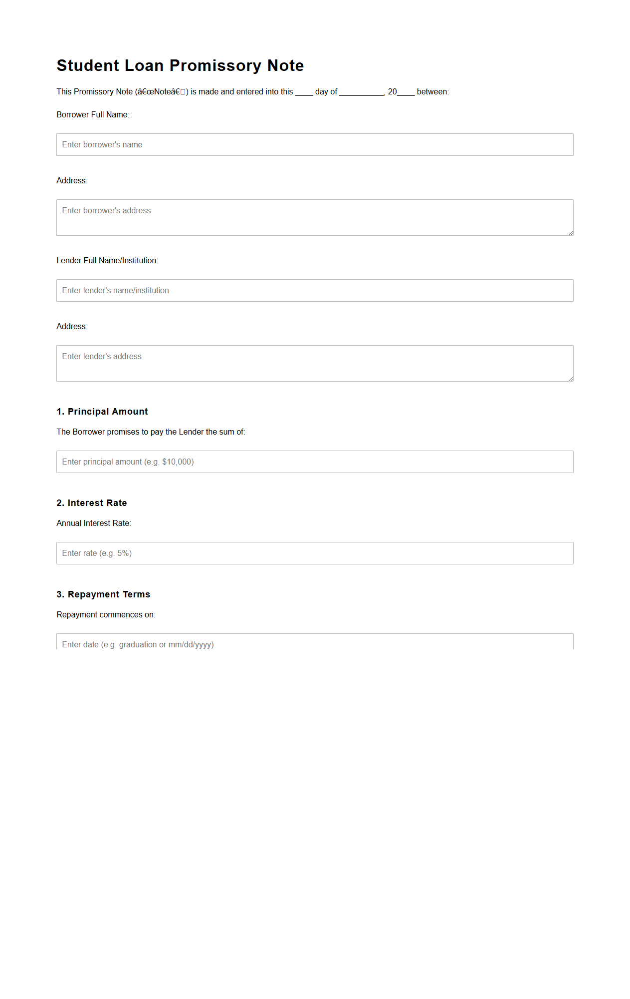 Student Loan Promissory Note Example
