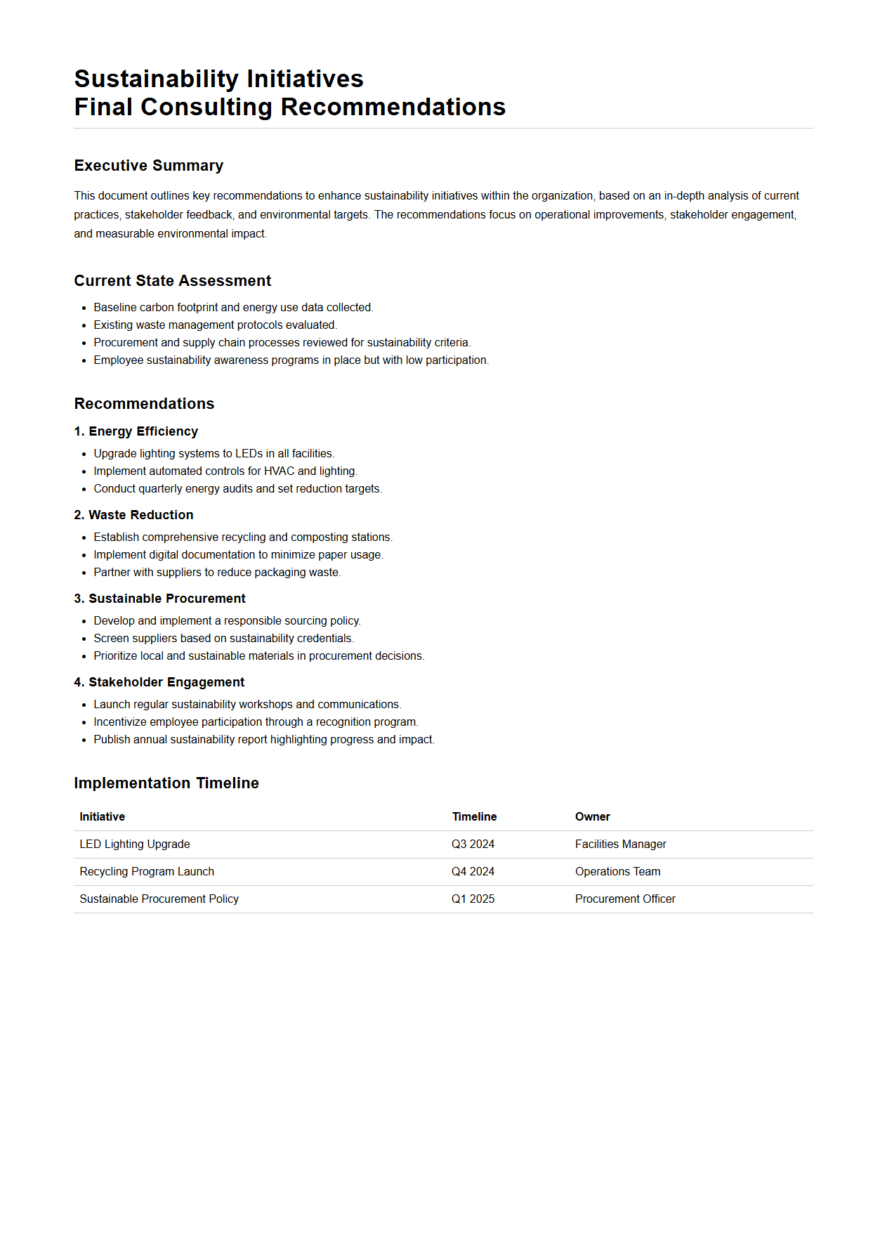 Sustainability Initiatives Final Consulting Recommendations