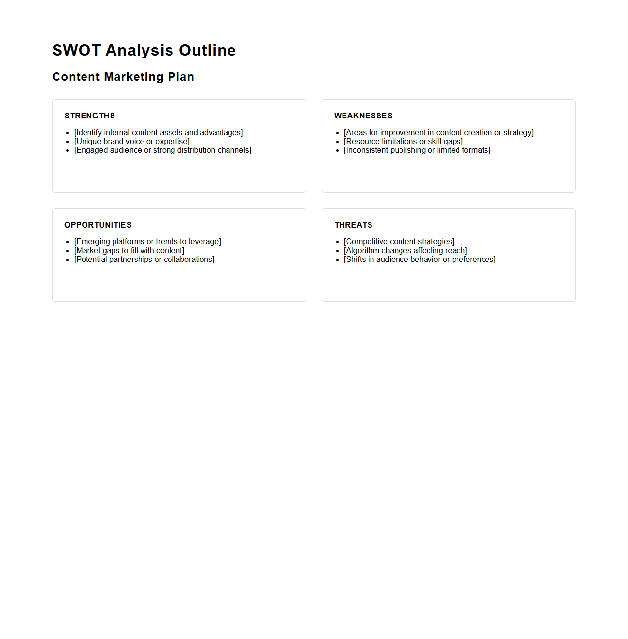 SWOT Analysis Outline for Content Marketing Plans