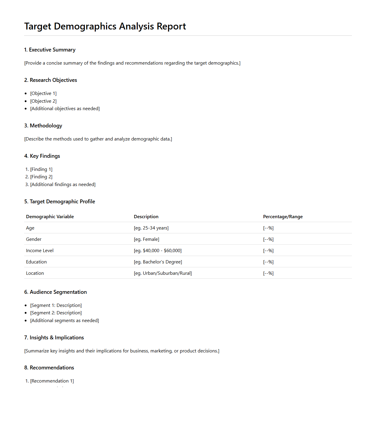 Target Demographics Analysis Report Template