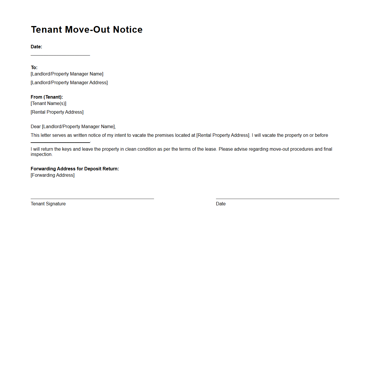 Tenant Move-Out Notice Sample