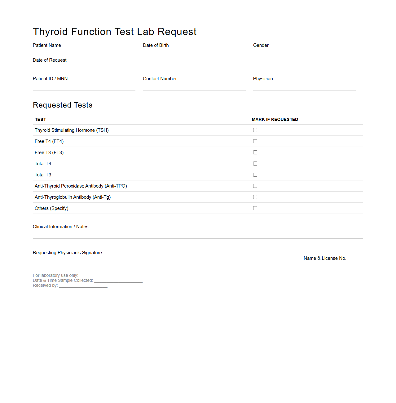 Thyroid Function Test Lab Request Document Sample