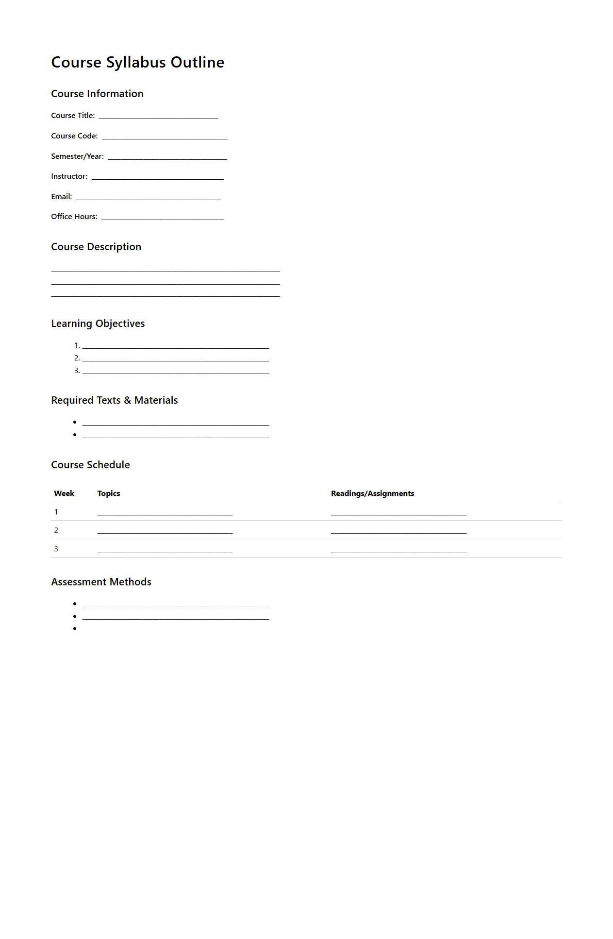Undergraduate Semester Syllabus Outline Example