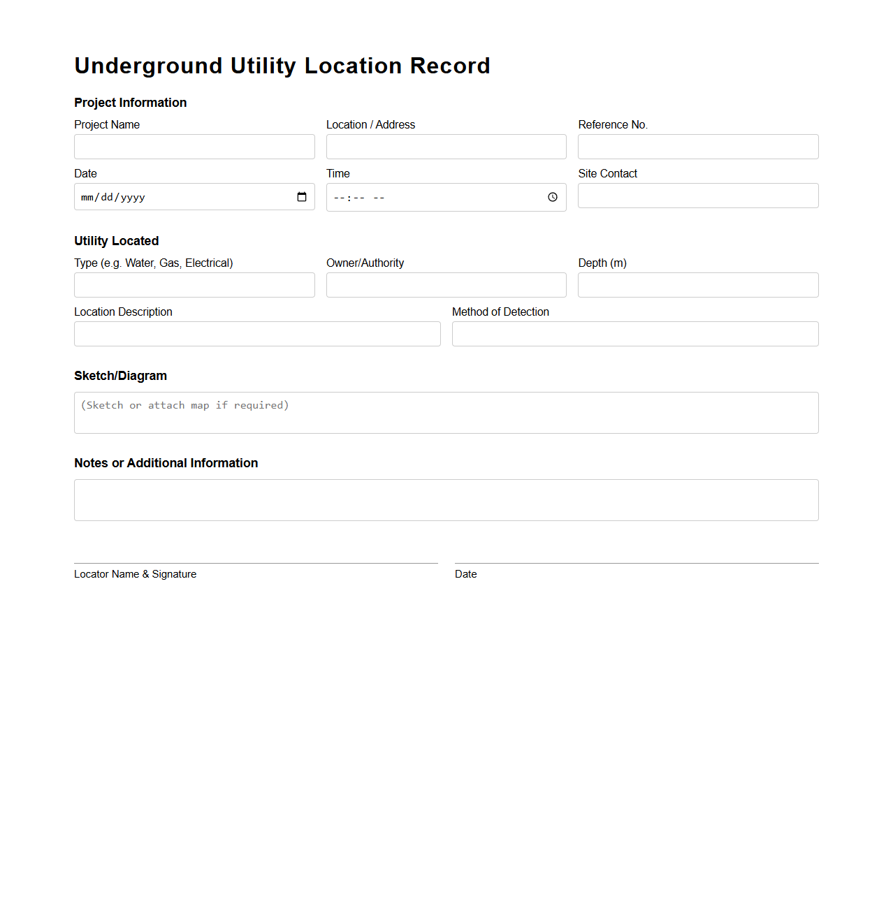 Underground Utility Location Record