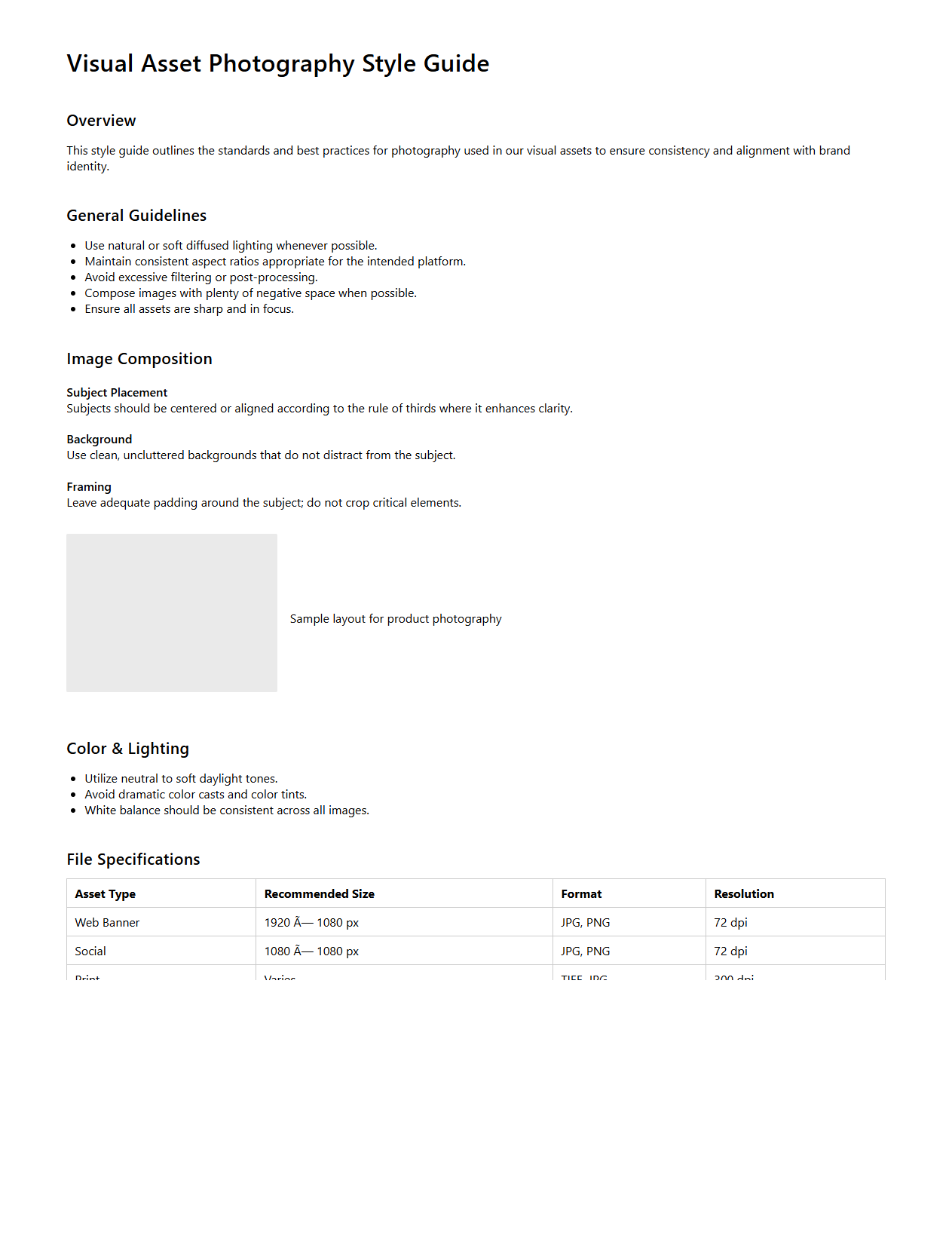 Visual Asset Photography Style Guide