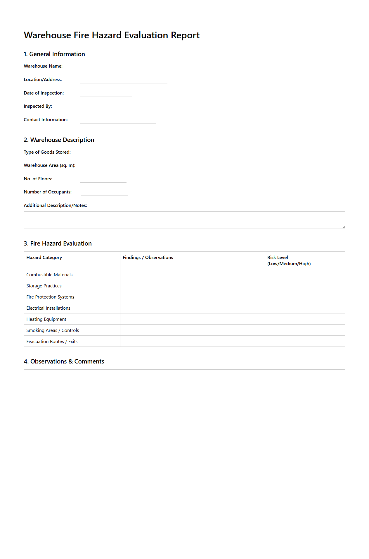 Warehouse Fire Hazard Evaluation Report Template