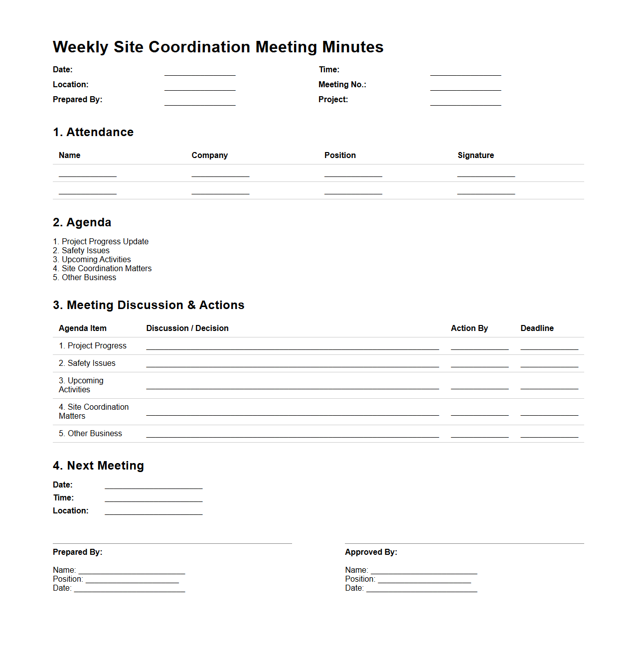Weekly Site Coordination Meeting Minutes Sample