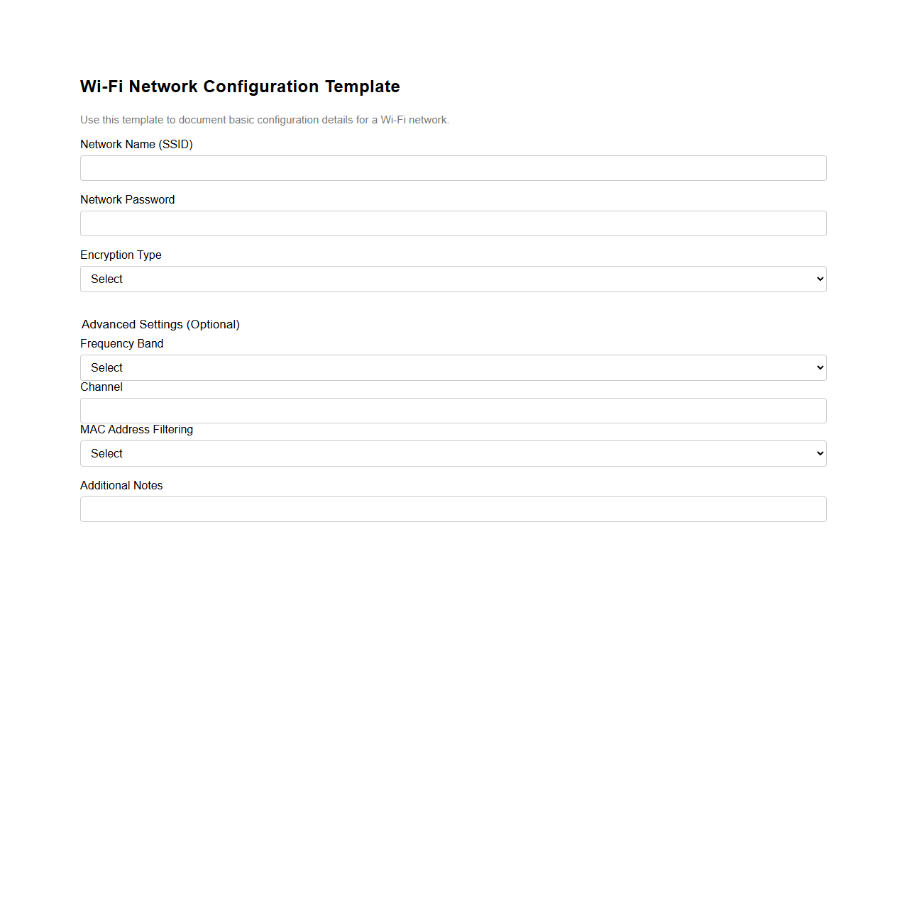 Wi-Fi Network Configuration Template