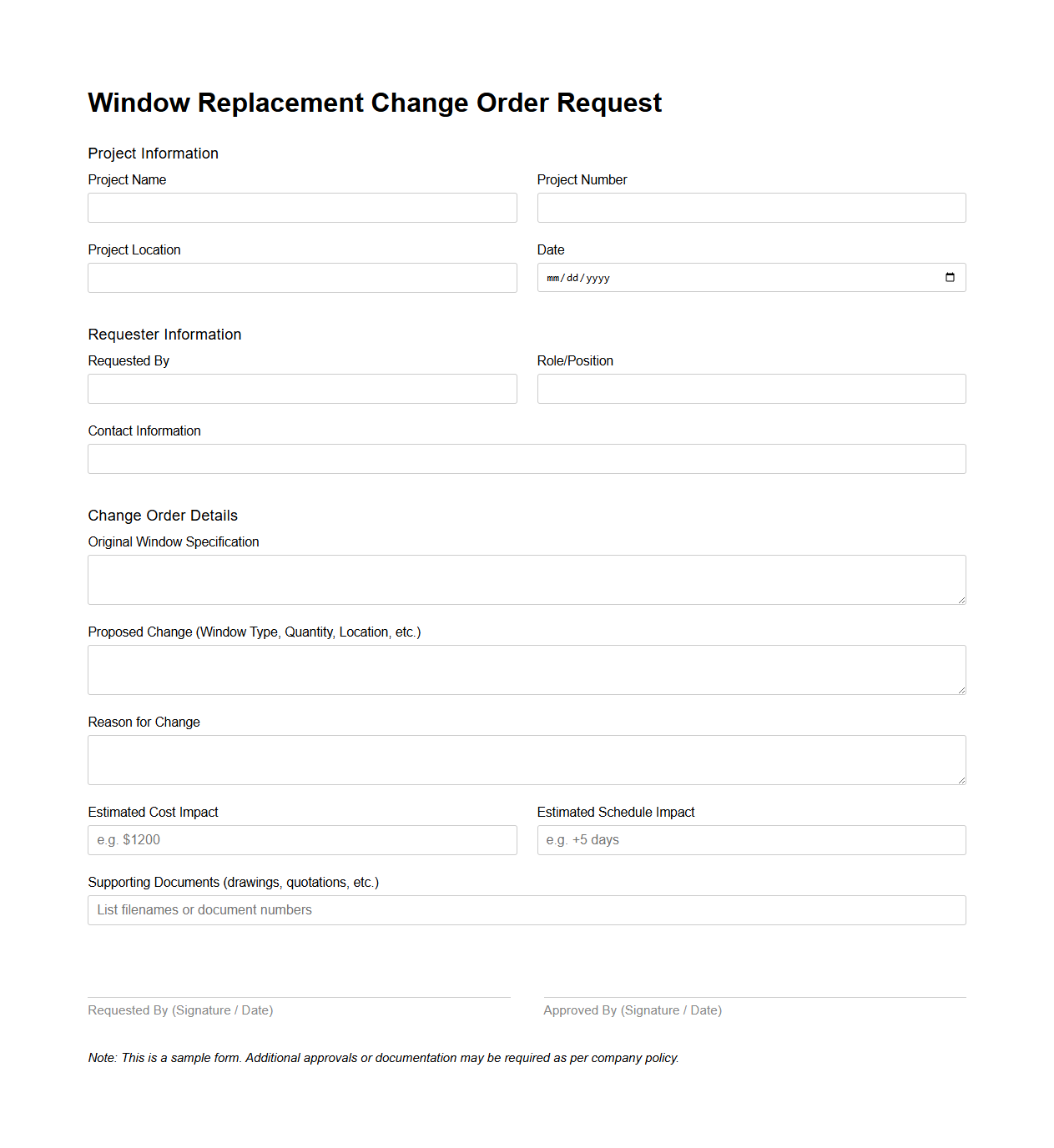 Window Replacement Change Order Request Model