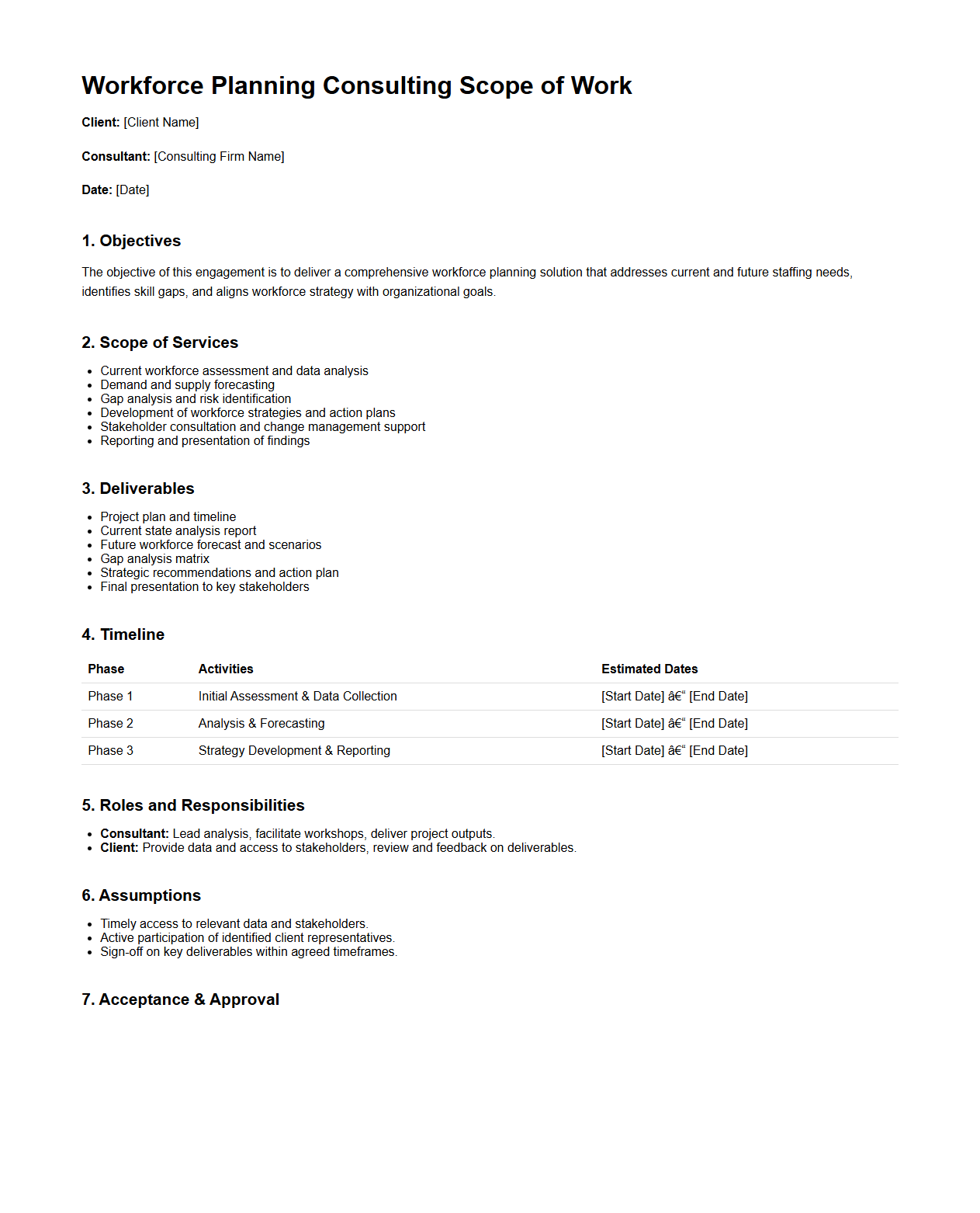 Workforce Planning Consulting Scope of Work Document Sample