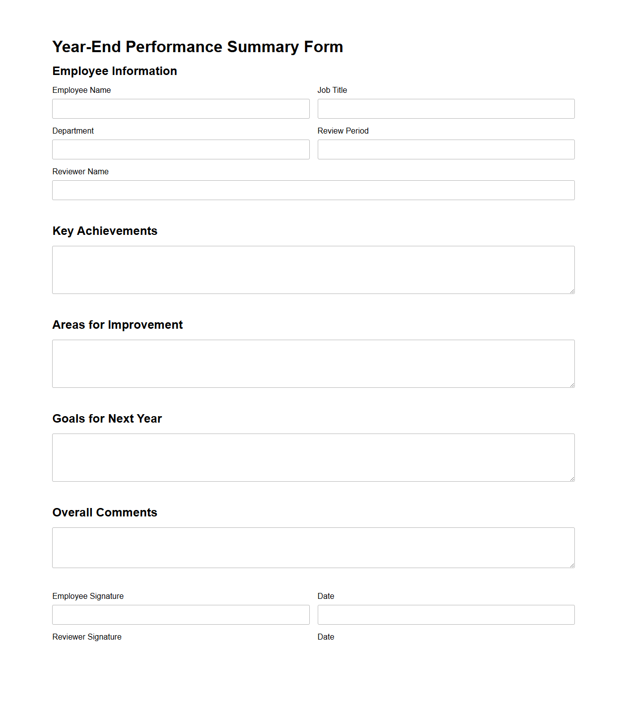 Year-End Performance Summary Form