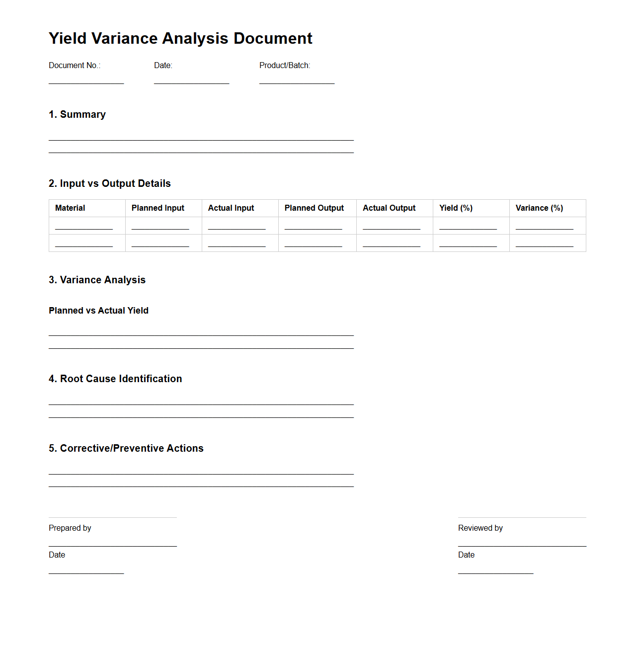 Yield Variance Analysis Document