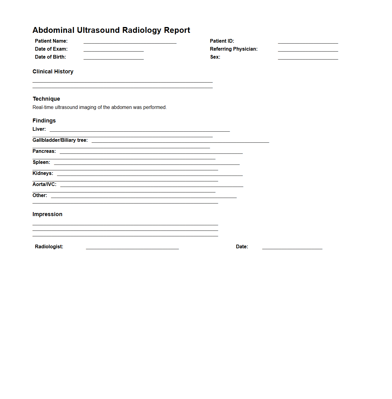 Abdominal Ultrasound Radiology Report Example
