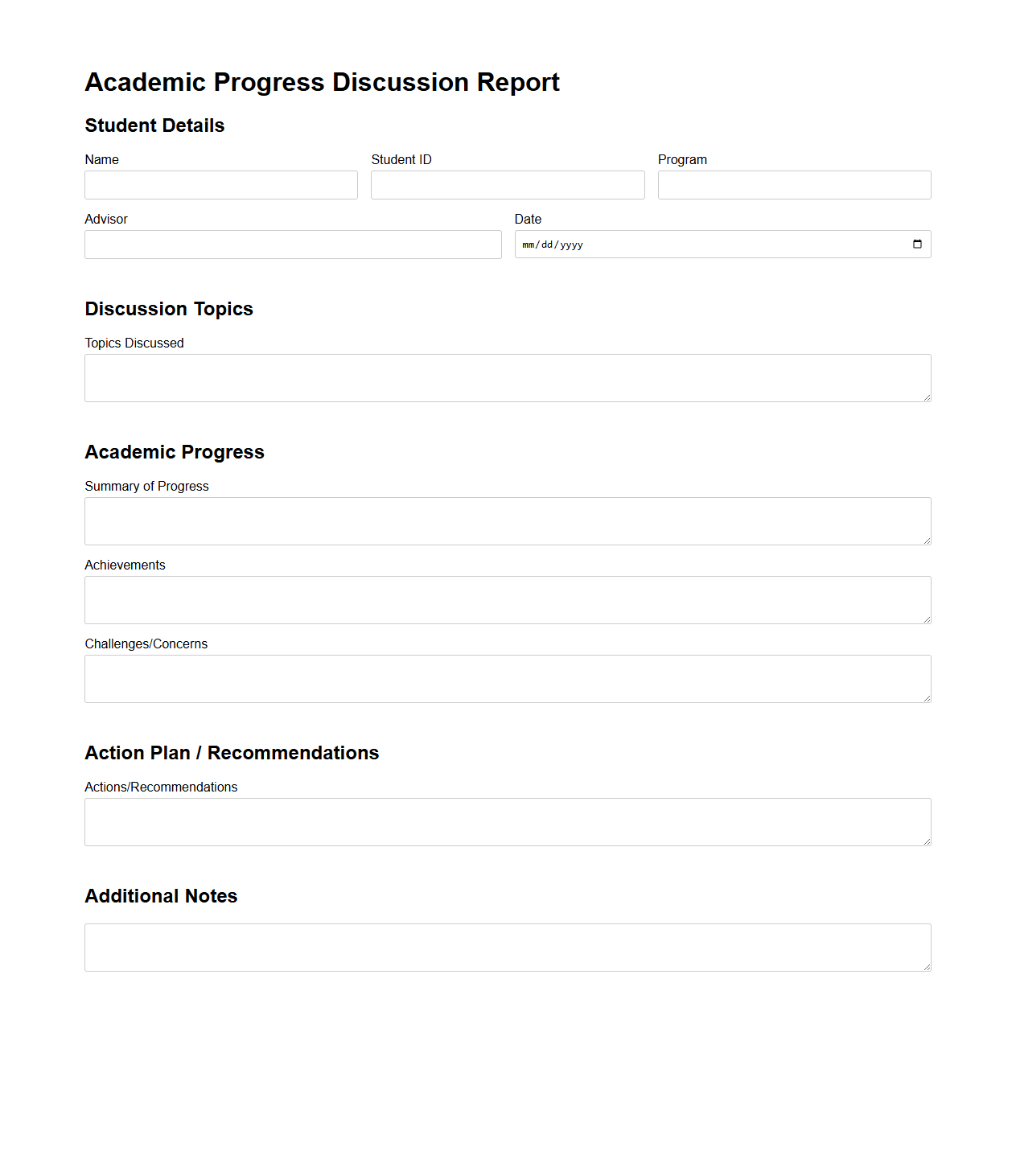 Academic Progress Discussion Report