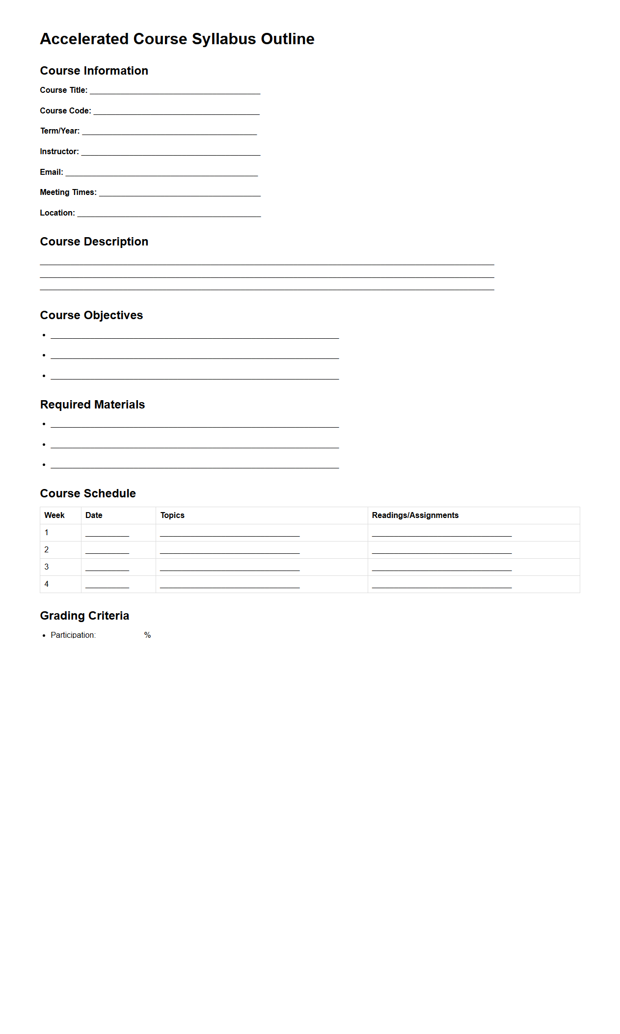Accelerated Course Syllabus Outline Sample