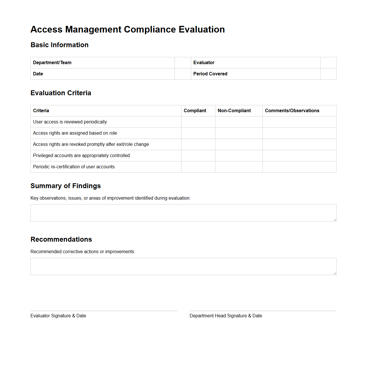 Access Management Compliance Evaluation Sample