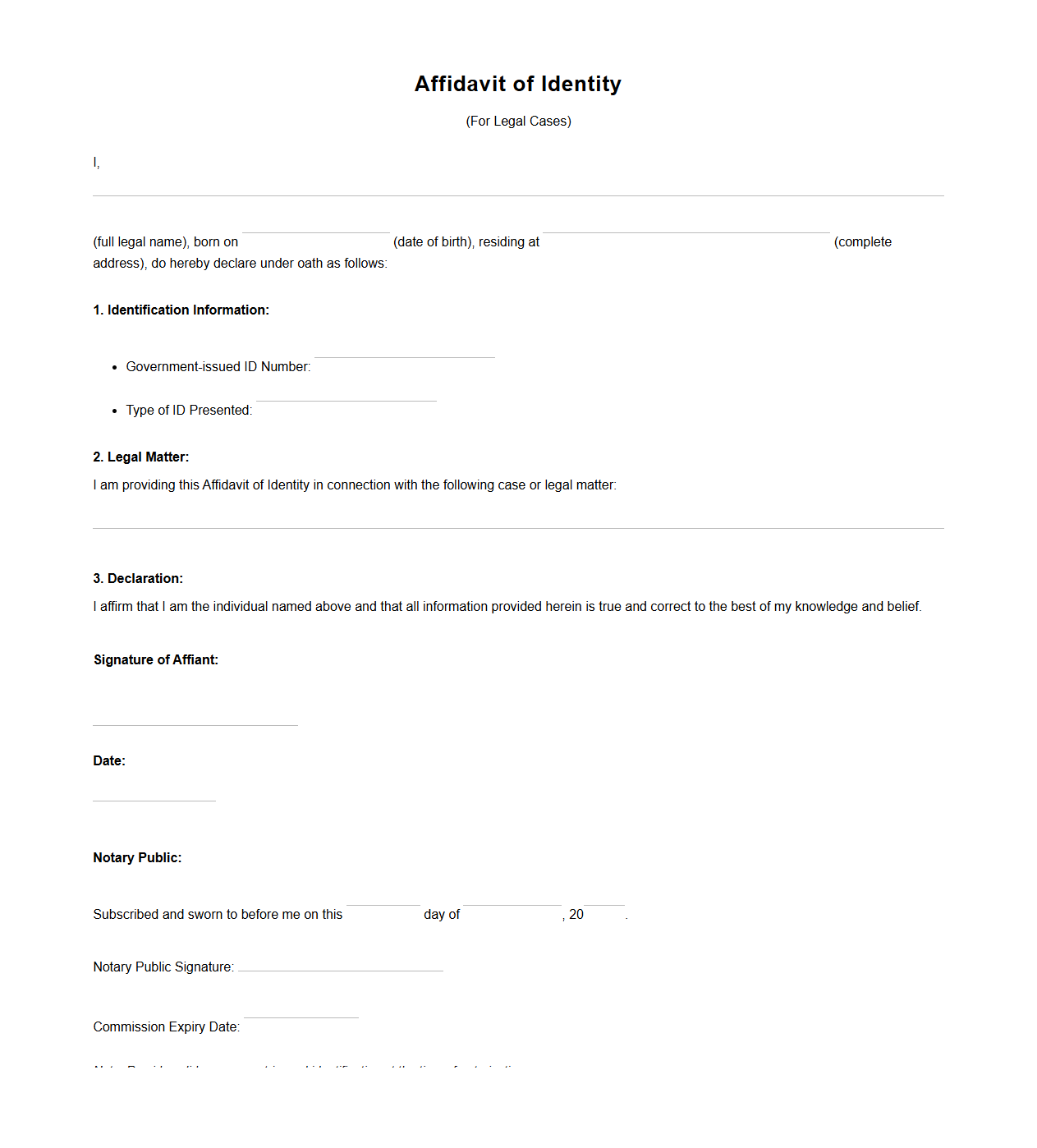 Affidavit of Identity for Legal Cases