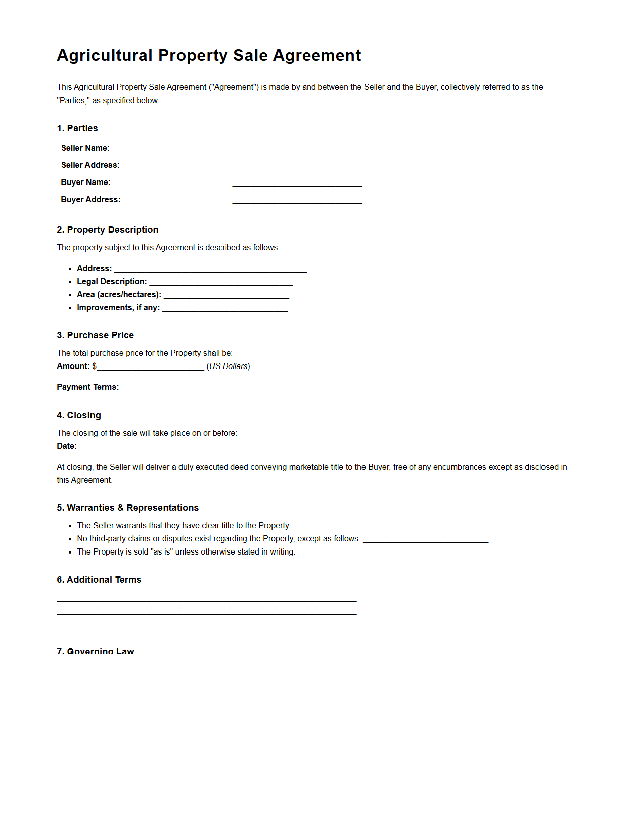 Agricultural Property Sale Agreement Example