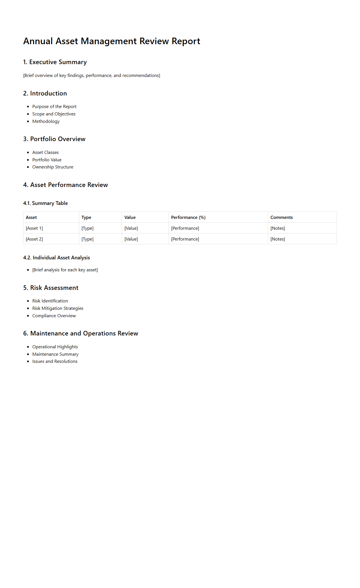 Annual Asset Management Review Report Structure