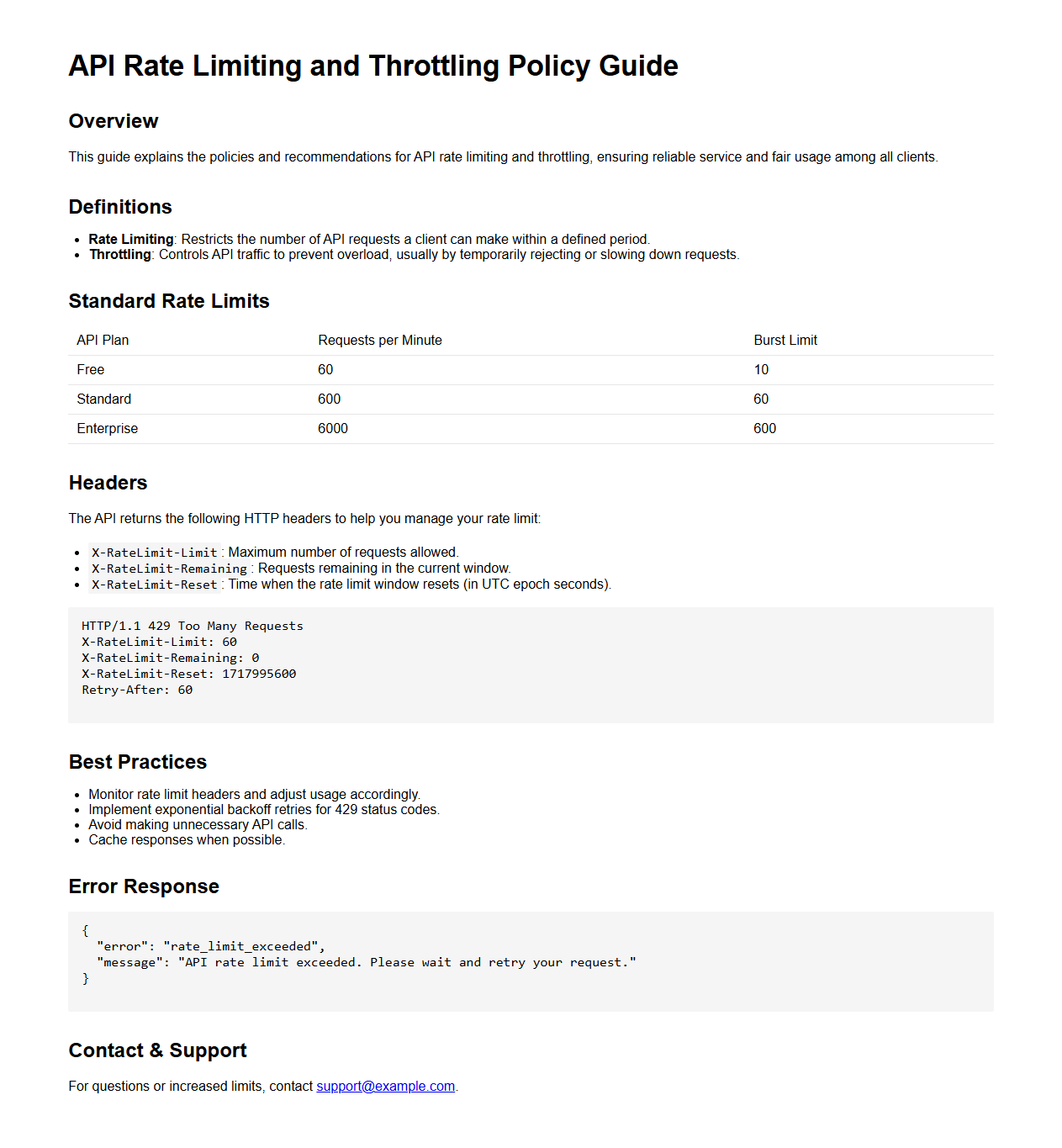 API Rate Limiting and Throttling Policy Guide