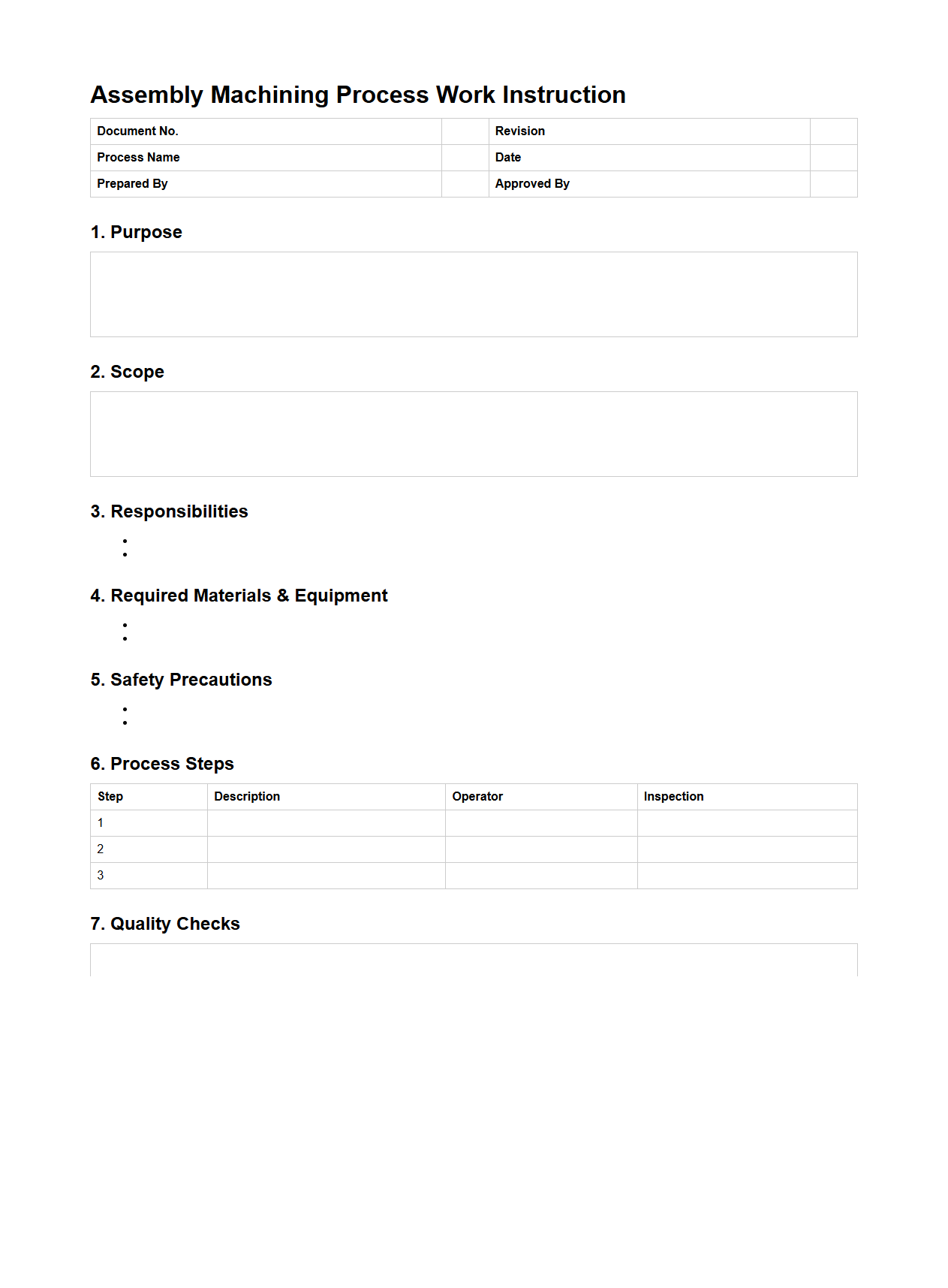Assembly Machining Process Work Instruction